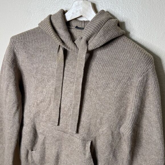 Saks Fifth Avenue Modern Sweater Women's XL Tan Hooded Pocket Wool - Picture 5 of 9